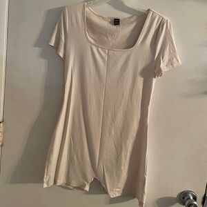 SHEIN Cream Fitted Short Sleeve Bodysuit